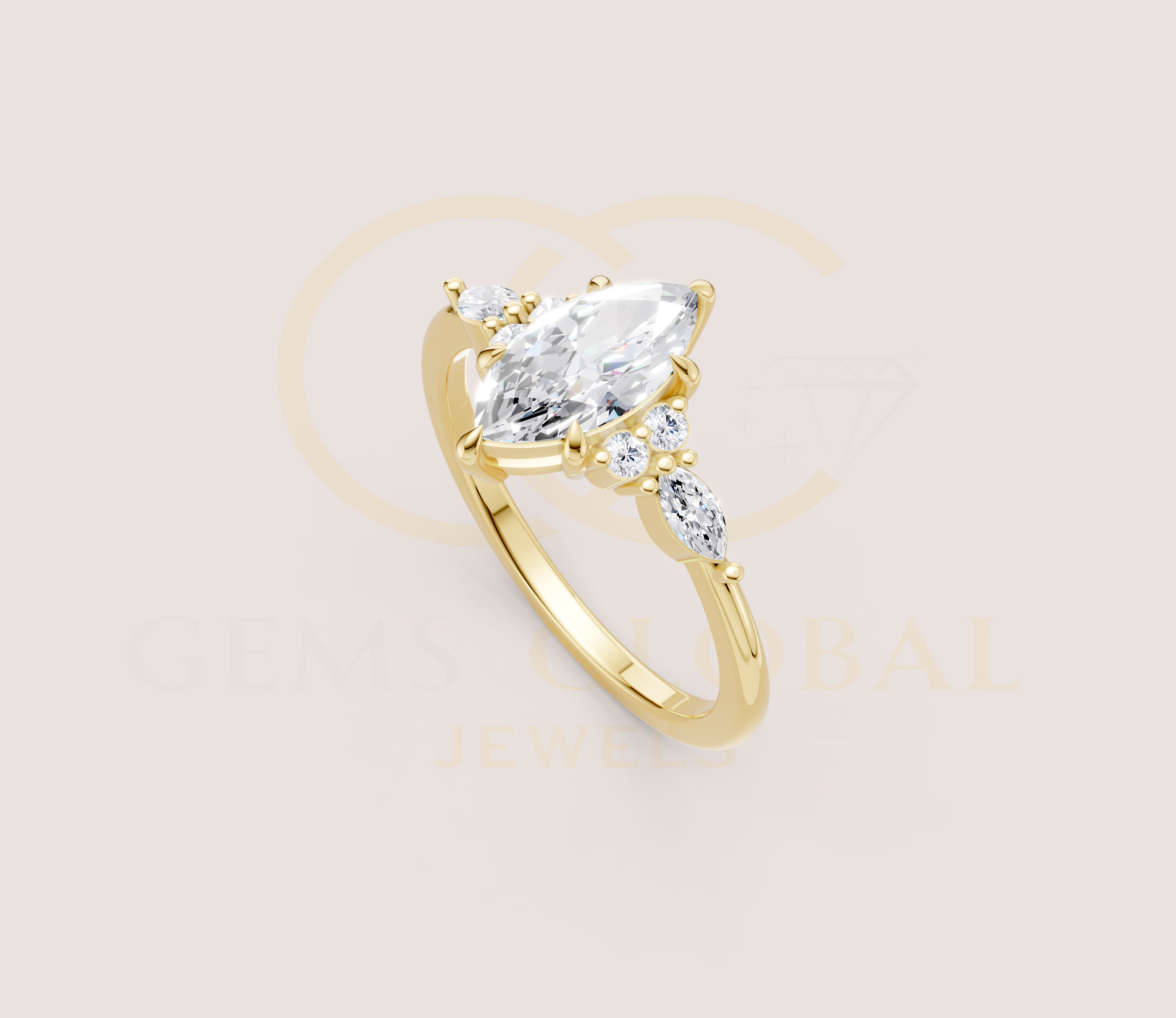 Solitaire Marquise With Side Diamond Engagement Ring